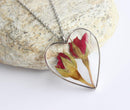 Heart Pressed Flower Pendant Necklace, Real Dried Flower Resin Jewellery