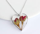 Heart Pressed Flower Pendant Necklace, Real Dried Flower Resin Jewellery