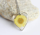 Heart Pressed Flower Pendant Necklace, Real Dried Flower Resin Jewellery