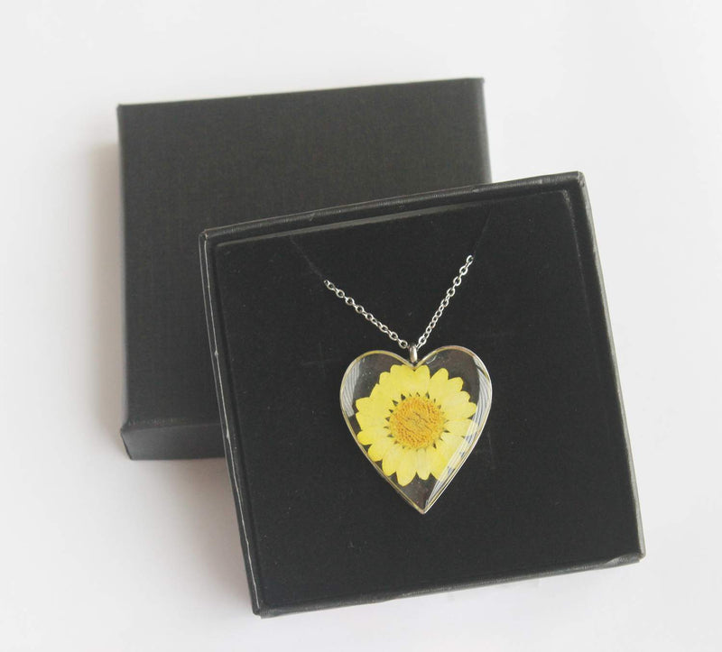 Heart Pressed Flower Pendant Necklace, Real Dried Flower Resin Jewellery