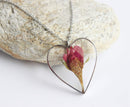 Heart Pressed Flower Pendant Necklace, Real Dried Flower Resin Jewellery