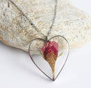 Heart Pressed Flower Pendant Necklace, Real Dried Flower Resin Jewellery