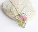 Heart Pressed Flower Pendant Necklace, Real Dried Flower Resin Jewellery