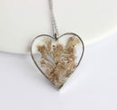 Heart Pressed Flower Pendant Necklace, Real Dried Flower Resin Jewellery