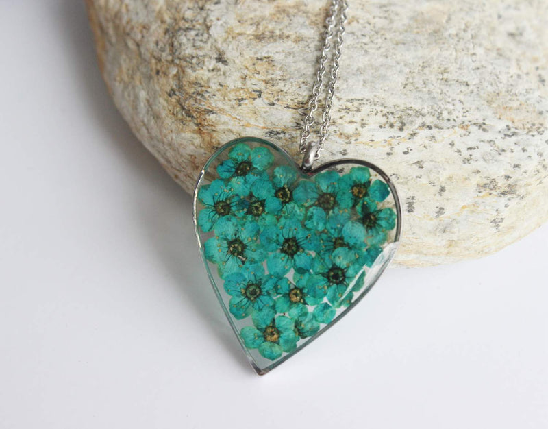 Heart Pressed Flower Pendant Necklace, Real Dried Flower Resin Jewellery