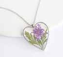 Heart Pressed Flower Pendant Necklace, Real Dried Flower Resin Jewellery