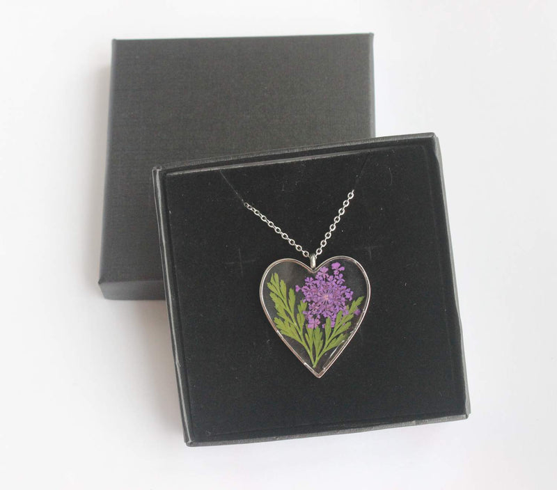 Heart Pressed Flower Pendant Necklace, Real Dried Flower Resin Jewellery