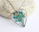 Heart Pressed Flower Pendant Necklace, Real Dried Flower Resin Jewellery