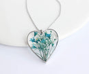 Heart Pressed Flower Pendant Necklace, Real Dried Flower Resin Jewellery