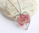 Heart Pressed Flower Pendant Necklace, Real Dried Flower Resin Jewellery