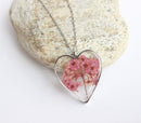 Heart Pressed Flower Pendant Necklace, Real Dried Flower Resin Jewellery