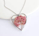 Heart Pressed Flower Pendant Necklace, Real Dried Flower Resin Jewellery