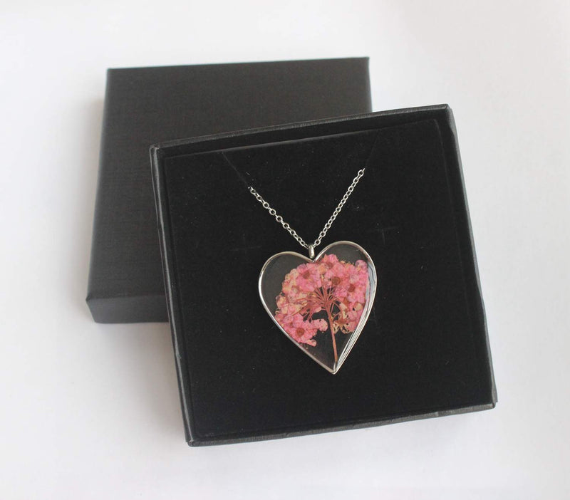 Heart Pressed Flower Pendant Necklace, Real Dried Flower Resin Jewellery