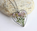 Heart Pressed Flower Pendant Necklace, Real Dried Flower Resin Jewellery