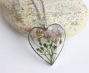 Heart Pressed Flower Pendant Necklace, Real Dried Flower Resin Jewellery