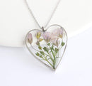 Heart Pressed Flower Pendant Necklace, Real Dried Flower Resin Jewellery