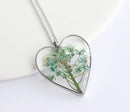 Heart Pressed Flower Pendant Necklace, Real Dried Flower Resin Jewellery