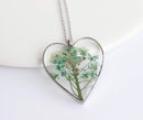 Heart Pressed Flower Pendant Necklace, Real Dried Flower Resin Jewellery