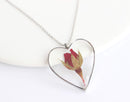 Heart Pressed Flower Pendant Necklace, Real Dried Flower Resin Jewellery