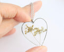 Heart Pressed Flower Pendant Necklace, Real Dried Flower Resin Jewellery