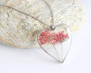 Heart Pressed Flower Pendant Necklace, Real Dried Flower Resin Jewellery