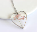 Heart Pressed Flower Pendant Necklace, Real Dried Flower Resin Jewellery