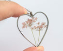 Heart Pressed Flower Pendant Necklace, Real Dried Flower Resin Jewellery