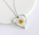 Heart Pressed Flower Pendant Necklace, Real Dried Flower Resin Jewellery