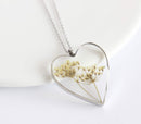 Heart Pressed Flower Pendant Necklace, Real Dried Flower Resin Jewellery