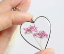 Heart Pressed Flower Pendant Necklace, Real Dried Flower Resin Jewellery