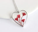 Heart Pressed Flower Pendant Necklace, Real Dried Flower Resin Jewellery