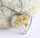 Heart Pressed Flower Pendant Necklace, Real Dried Flower Resin Jewellery