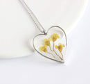 Heart Pressed Flower Pendant Necklace, Real Dried Flower Resin Jewellery