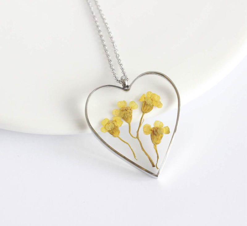 Heart Pressed Flower Pendant Necklace, Real Dried Flower Resin Jewellery