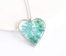 Heart Pressed Flower Pendant Necklace, Real Dried Flower Resin Jewellery