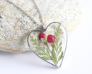 Heart Pressed Flower Pendant Necklace, Real Dried Flower Resin Jewellery