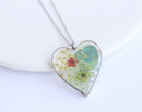 Heart Pressed Flower Pendant Necklace, Real Dried Flower Resin Jewellery