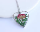 Heart Pressed Flower Pendant Necklace, Real Dried Flower Resin Jewellery