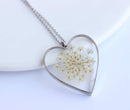 Heart Pressed Flower Pendant Necklace, Real Dried Flower Resin Jewellery