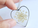 Heart Pressed Flower Pendant Necklace, Real Dried Flower Resin Jewellery