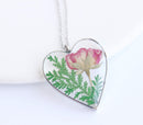 Heart Pressed Flower Pendant Necklace, Real Dried Flower Resin Jewellery