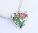 Heart Pressed Flower Pendant Necklace, Real Dried Flower Resin Jewellery