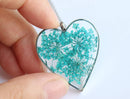 Heart Pressed Flower Pendant Necklace, Real Dried Flower Resin Jewellery