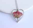 Heart Pressed Flower Pendant Necklace, Real Dried Flower Resin Jewellery