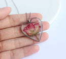 Heart Pressed Flower Pendant Necklace, Real Dried Flower Resin Jewellery