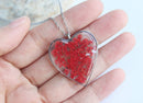 Heart Pressed Flower Pendant Necklace, Real Dried Flower Resin Jewellery