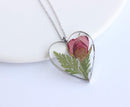 Heart Pressed Flower Pendant Necklace, Real Dried Flower Resin Jewellery