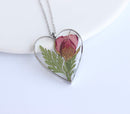 Heart Pressed Flower Pendant Necklace, Real Dried Flower Resin Jewellery