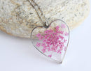 Heart Pressed Flower Pendant Necklace, Real Dried Flower Resin Jewellery