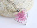 Heart Pressed Flower Pendant Necklace, Real Dried Flower Resin Jewellery